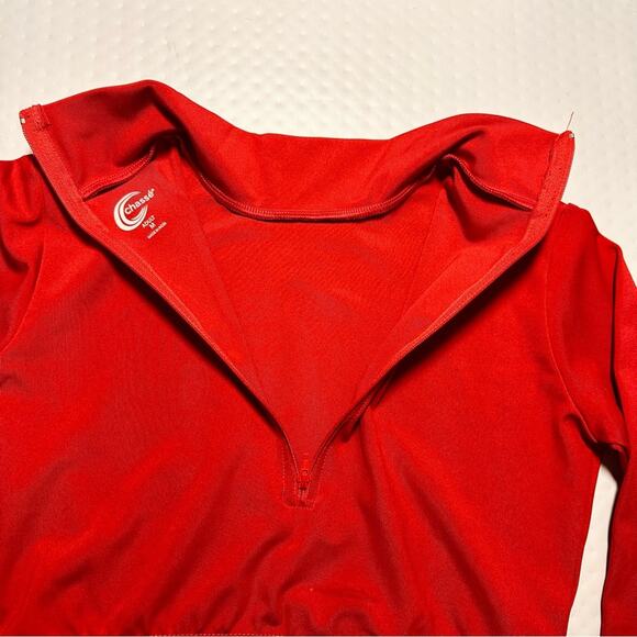 Chasse Cheer Adult Medium all red long sleeve crop top dance zipper back - Picture 7 of 9